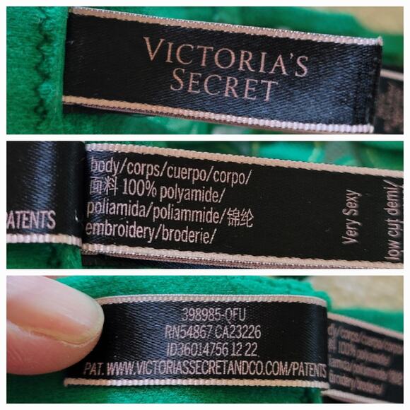 Victoria Secret Very Sexy Verdant Green Unlined Low Cut Demi Bra 34C Embroidered - Picture 9 of 11